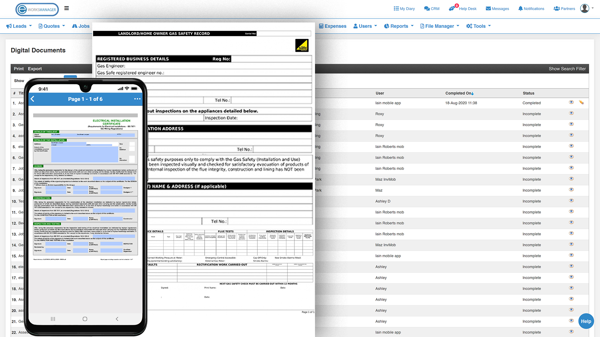 screenshot of Eworks Manager
